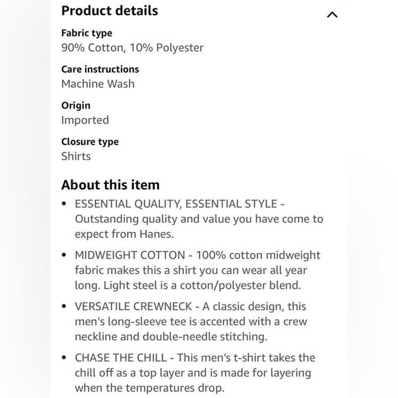 4-Pack Hanes Men's Essentials Long Sleeve T-Shirt Pack, Crewneck Cotton Tees - Picture 4 of 8